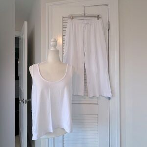 LAKE Pajamas White Pointelle Tank Top and Cropped Wide-Leg Set